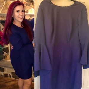Lilly P navy Kayla Shift dress w/ balloon sleeves. Palm embossed SZ 16